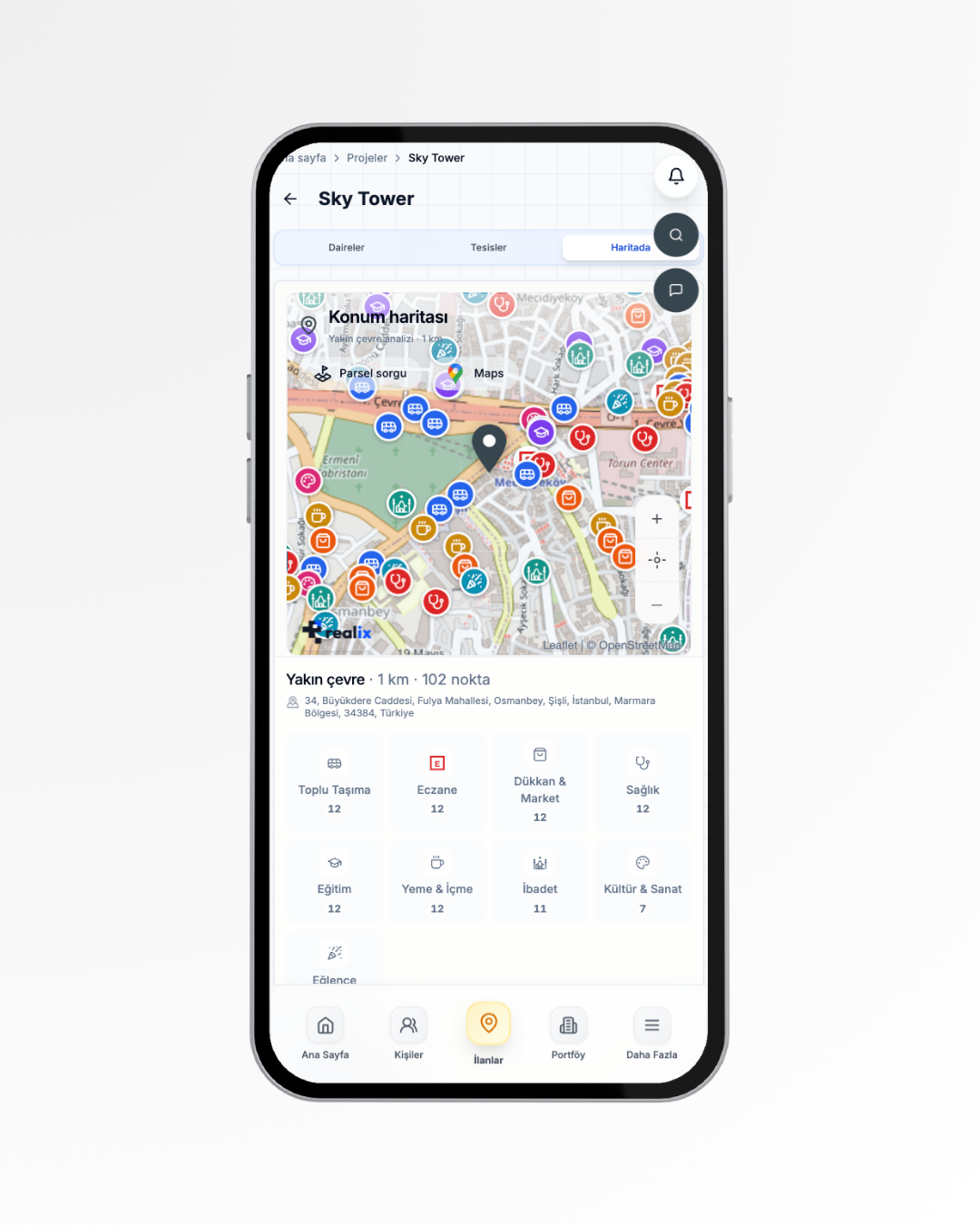 Realix mobil harita görünümü